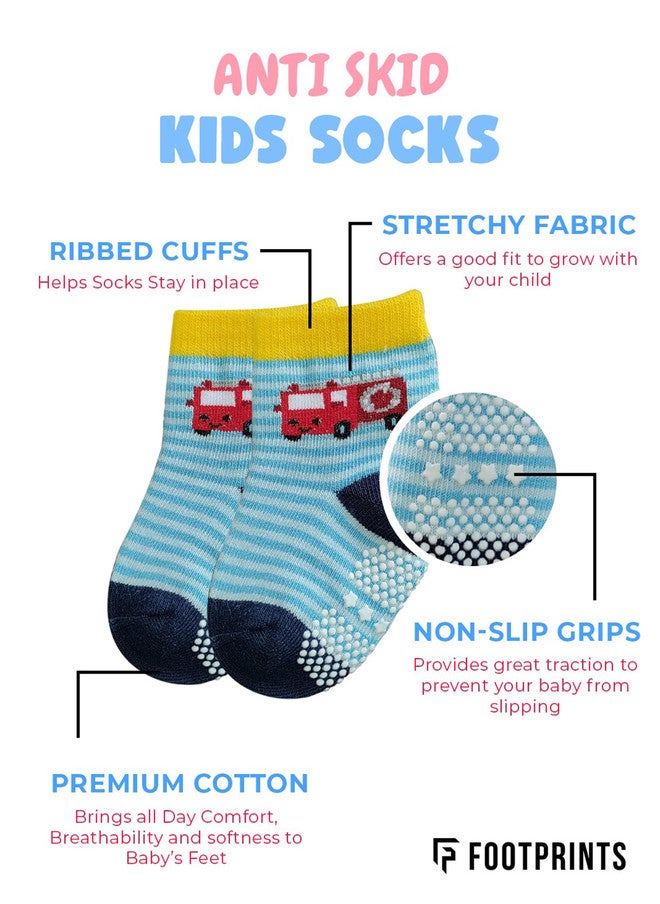 FOOTPRINTS Moms Home Infants Pack Of 3 Patterned Cotton Anti-Skid Ankle Length Socks - Image 5